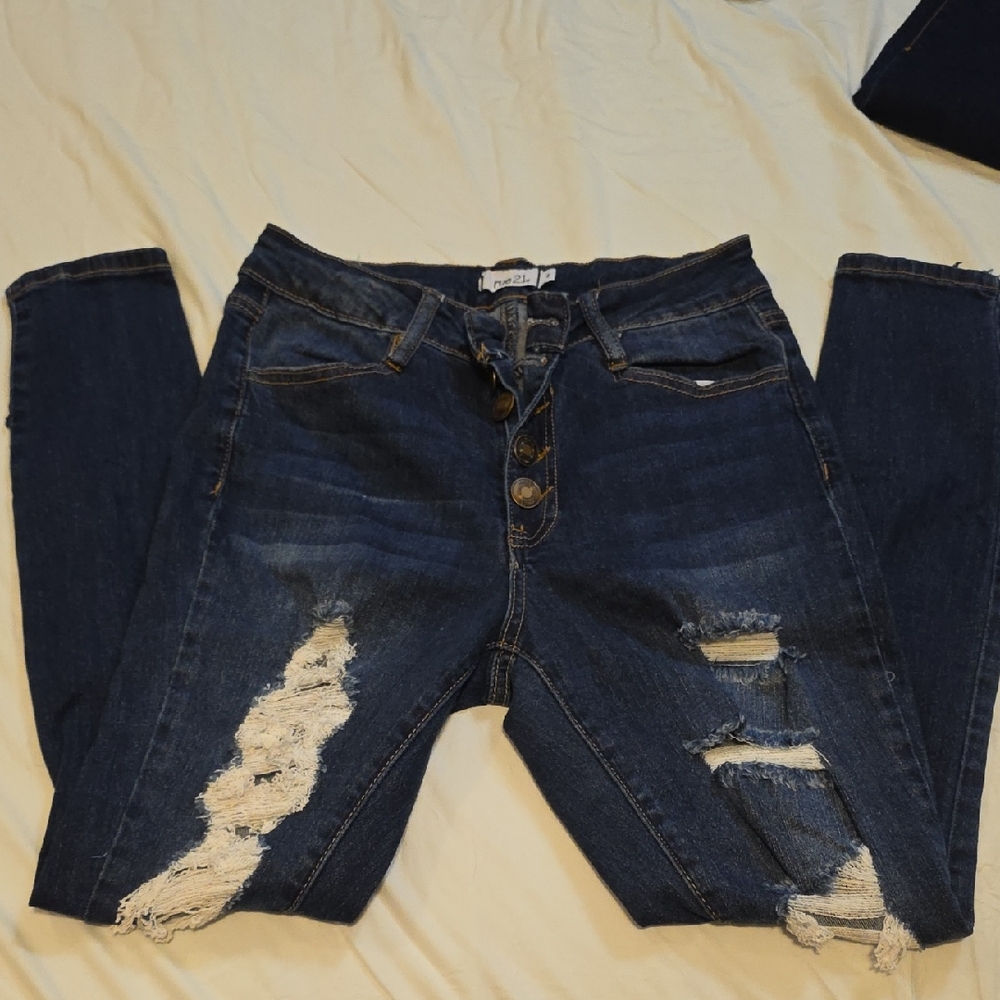 Rue21 Dark Blue Distressed Skinny Jeans